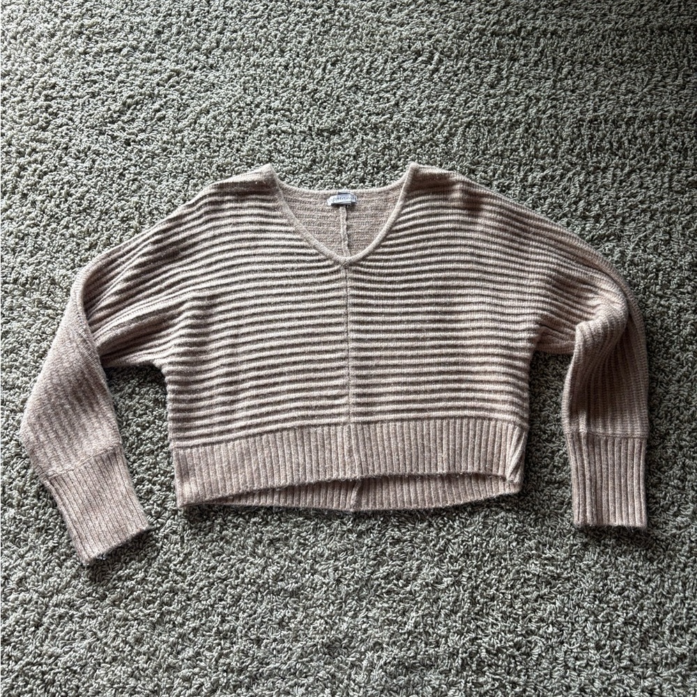 Sincerely Jules Beige V-Neck Striped Sweater